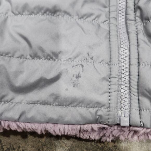 North Face Girls Mossbud Swirl Puffer Reversible Jacket XL (18) Gray Purple - Picture 5 of 12